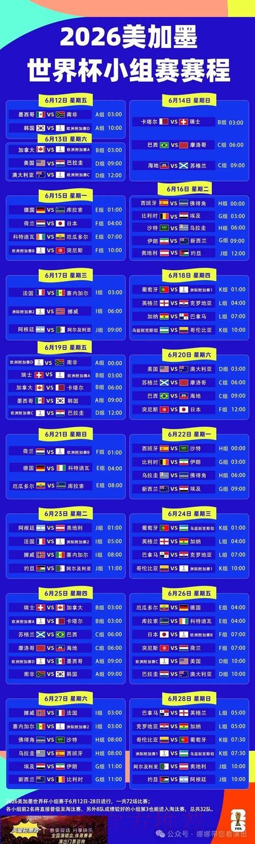 2026世界杯每日赛程最新赛事详情怎么查